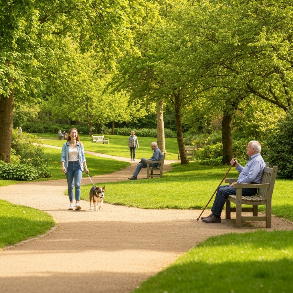 People walking in a British park